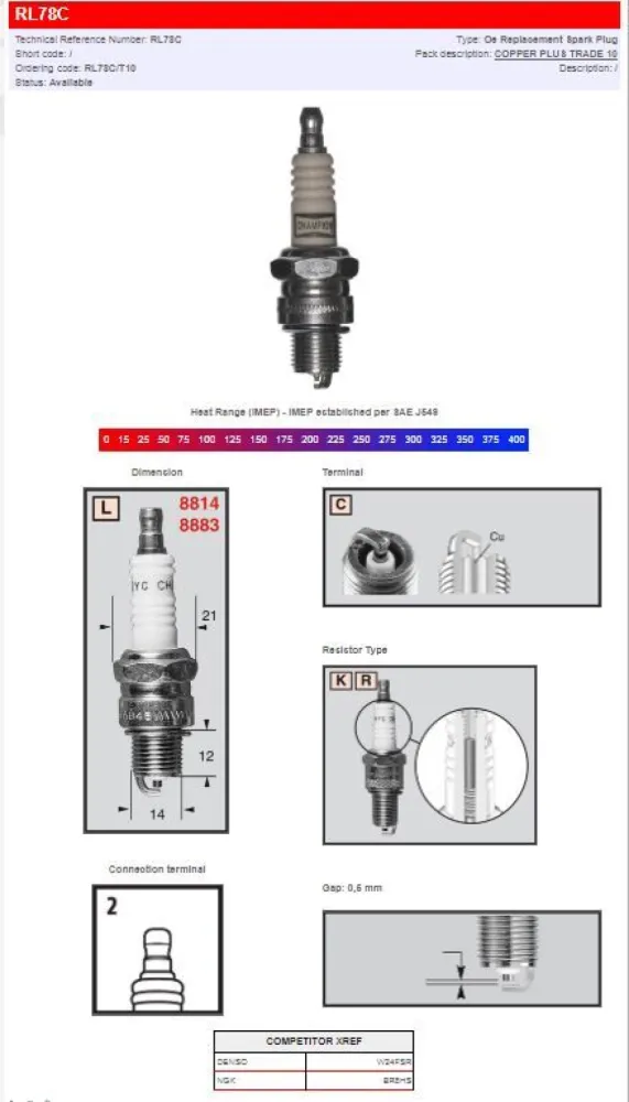 CHAMPION - CHAMPION S-PLUG RL78C - 21030424