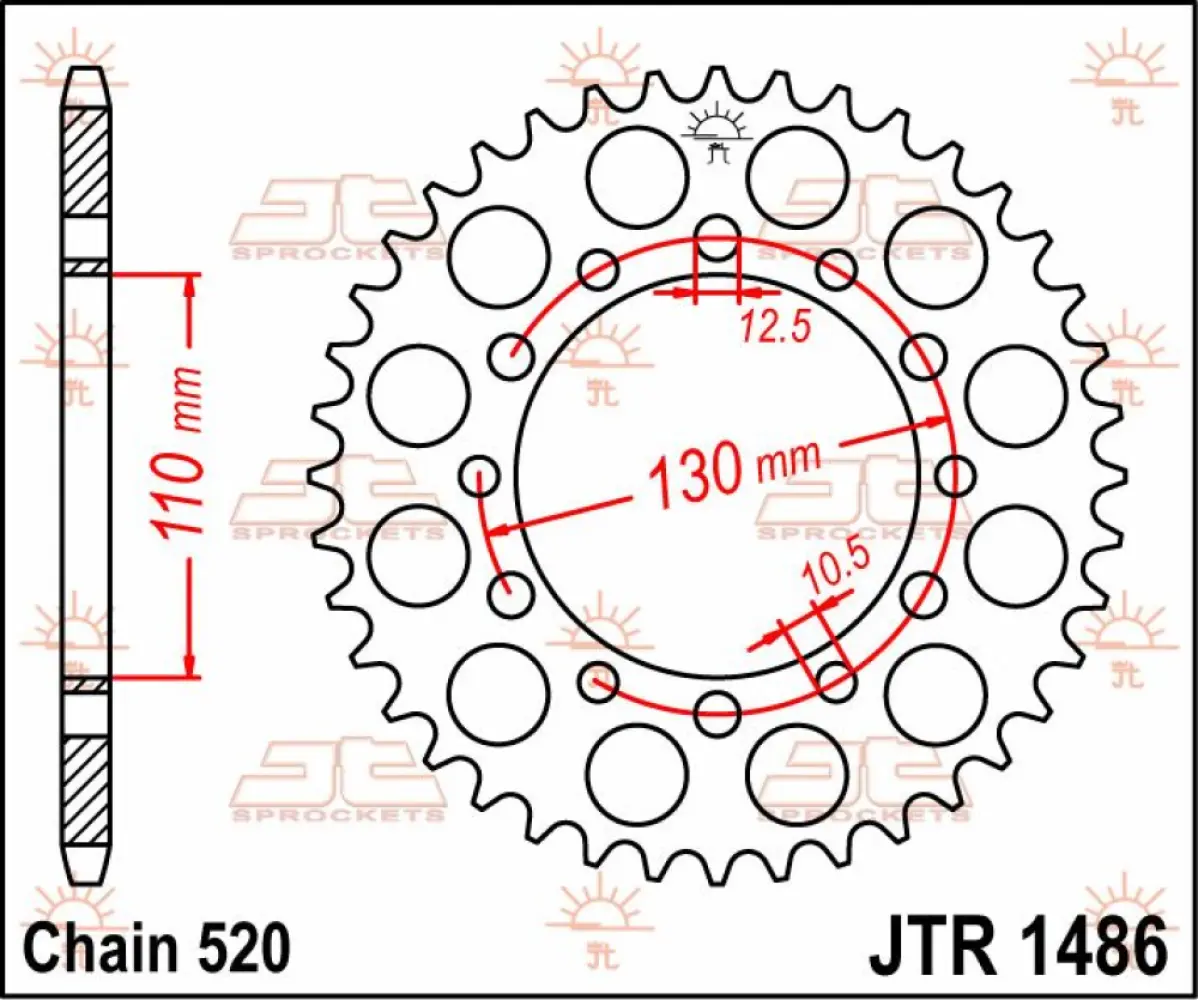 JT SPROCKETS - SPROCKET REAR 44T 520 - 12101133