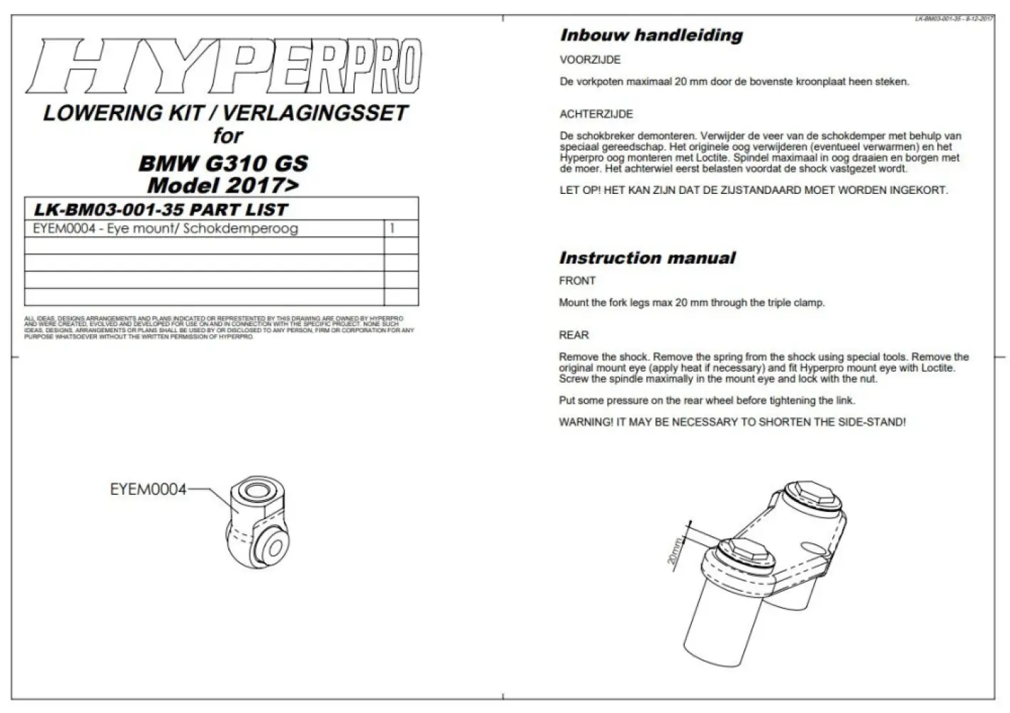 HYPERPRO - LOW KIT -35MM BMW G 310 GS 17- - 13041166