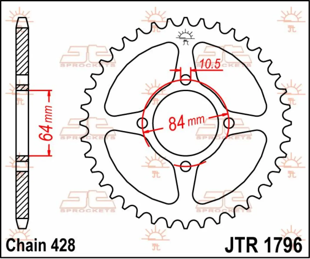 JT SPROCKETS - SPROCKET REAR 51T 428 - 12100414