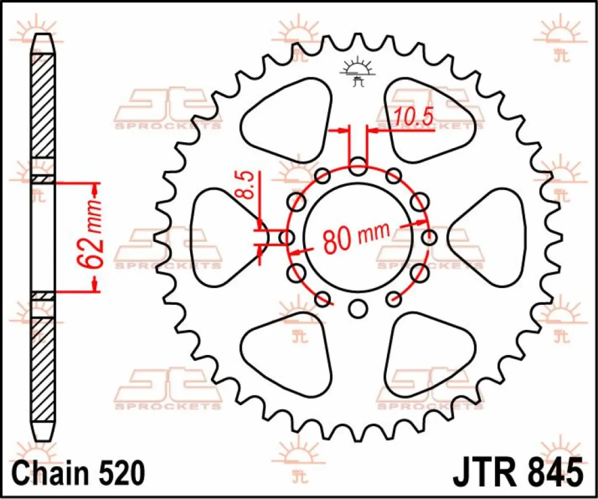 JT SPROCKETS - SPROCKET REAR 45T 520 - 12100732