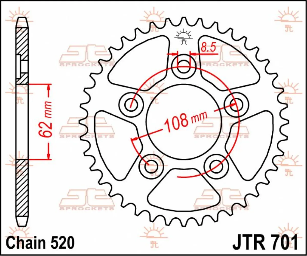 JT SPROCKETS - SPROCKET REAR 42T 520 - 12100709
