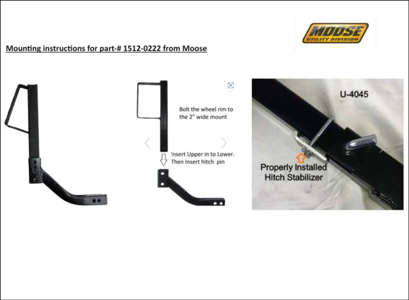 MOOSE OFFROAD FOUR WHEEL - SPARE TIRE MOUNT 2 HITCH - 15120222