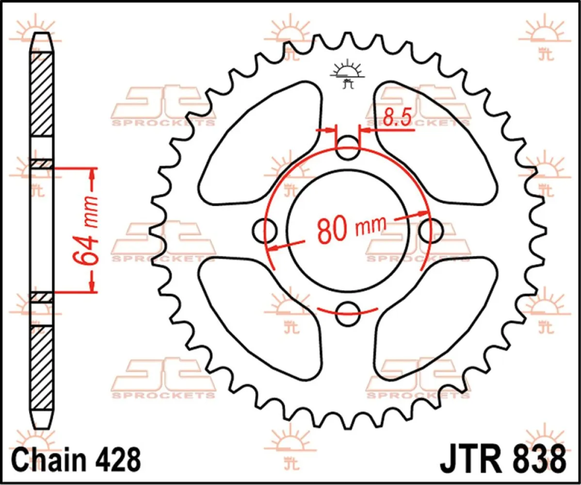 JT SPROCKETS - SPROCKET REAR 38T 428 - 12100683
